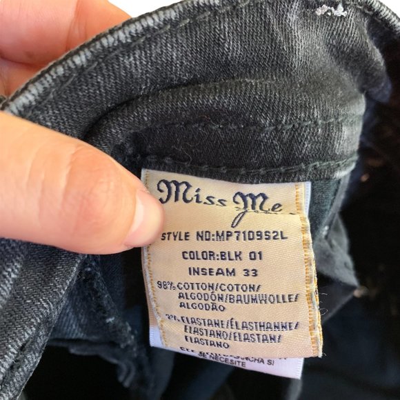 Miss Me 'Mid-Rise Skinny' Womens Jeans Tag 27 Black W28xL33 Sequins Fleur de Lis - Picture 12 of 12